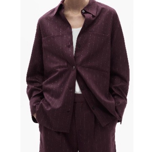 Mango Pinstripe Shirt and Trousers Set - Plum - Picture 3 of 13